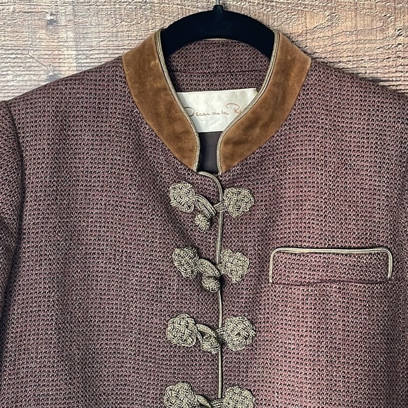 Oscar de la Renta vintage cropped tweed velvet jacket blazer Size 6 - Picture 2 of 10